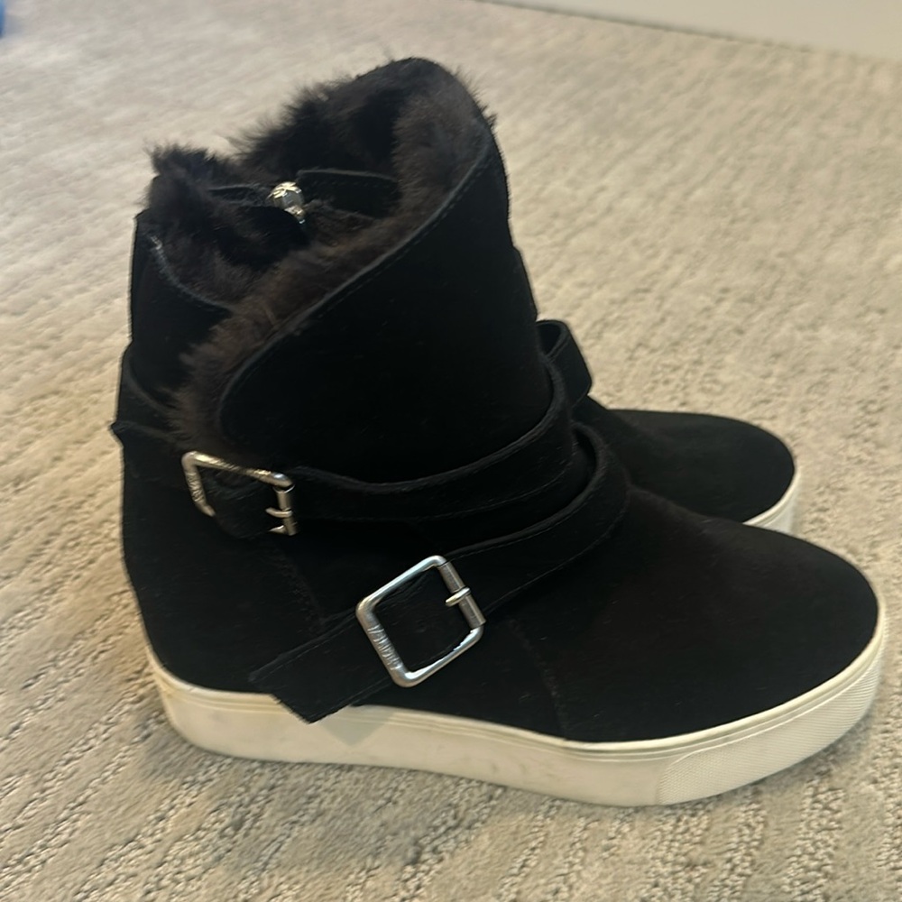 J slide suede high top zip booties with faux fur lining
